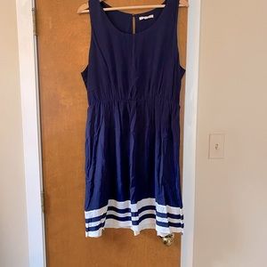 Breezy summer dress with white striped hem